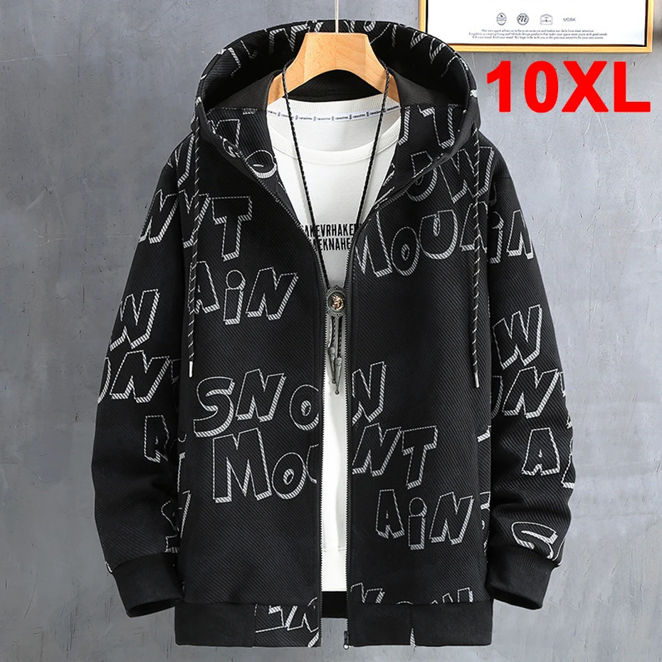 

Spring Autumn Jacket Men 10xl Plus Size Coat Fashion Casual Hooded Jackets Male Big Size 10xl Coats Letter Print