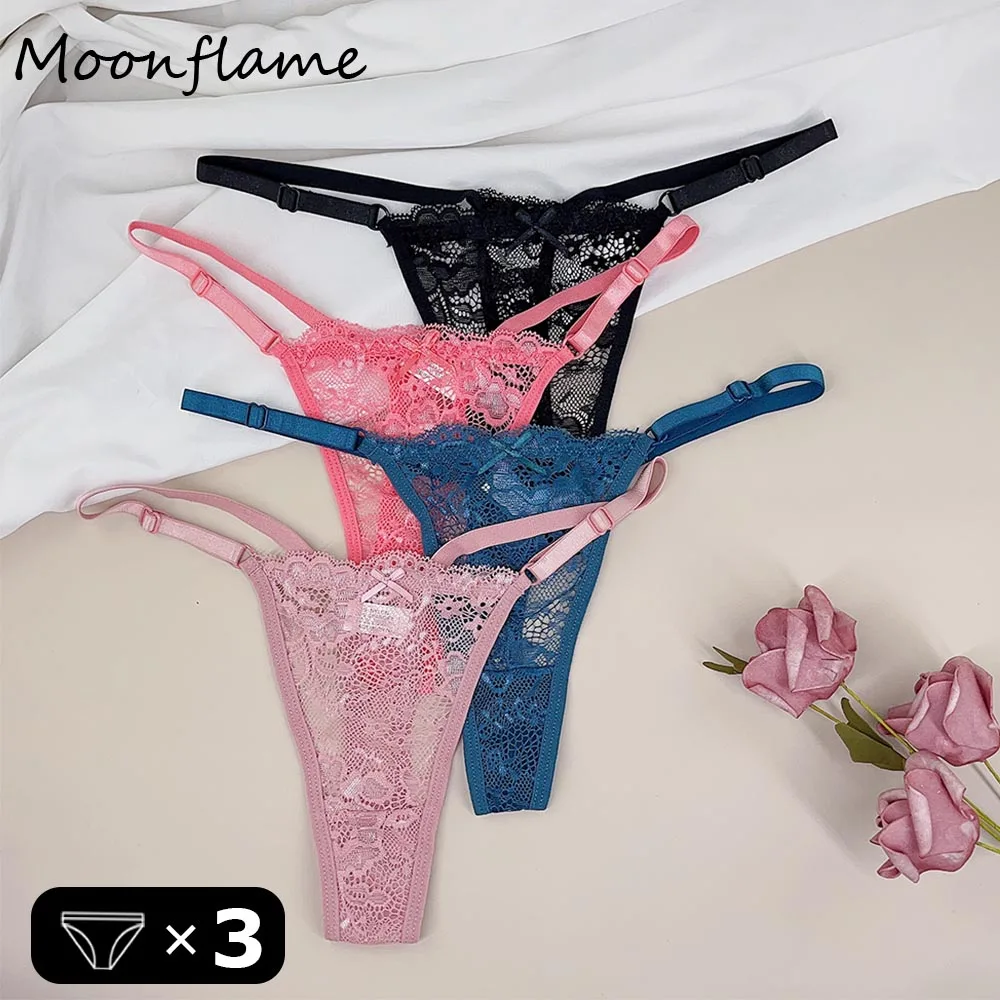 3pcs/set Adjustable Strap Mesh Thong and G String Women's Sexy Low Waist Underwear See Through Female Underpants