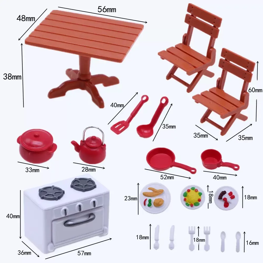 1:12 Miniature Kitchen Set Dollhouse Furniture With Table Chair Stove Realistic Food Play Accessories