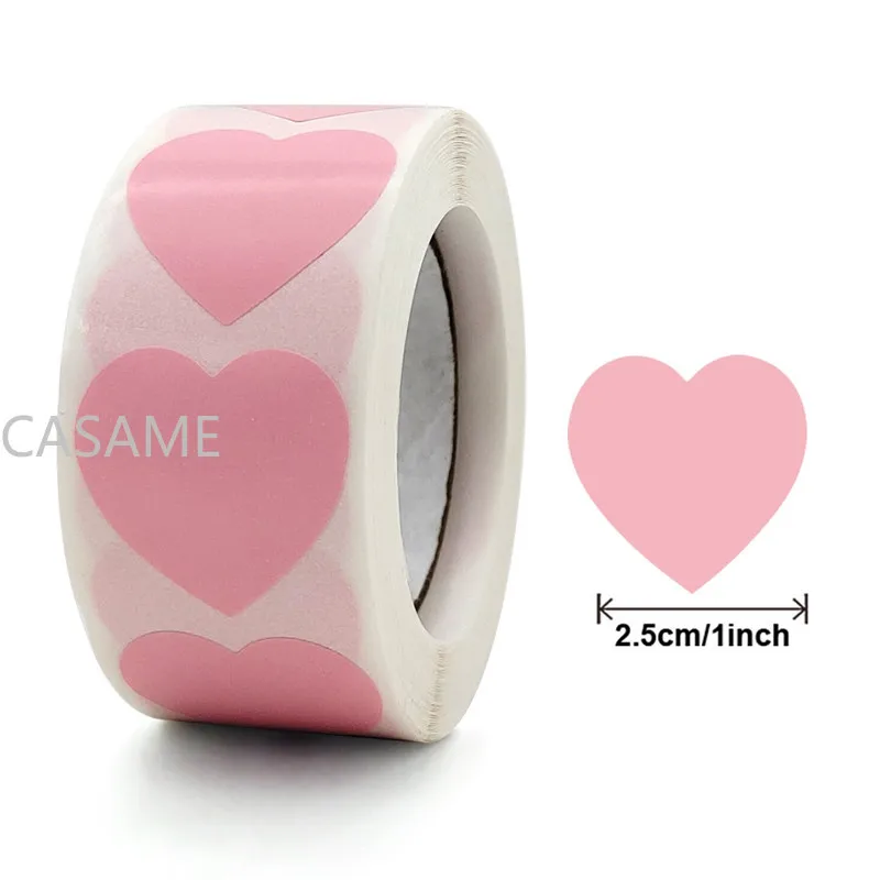 Heart Shaped Stickers 500Pcs/Roll Love Heart Sticker Seal Labels Birthday Party Gift Packaging Craft