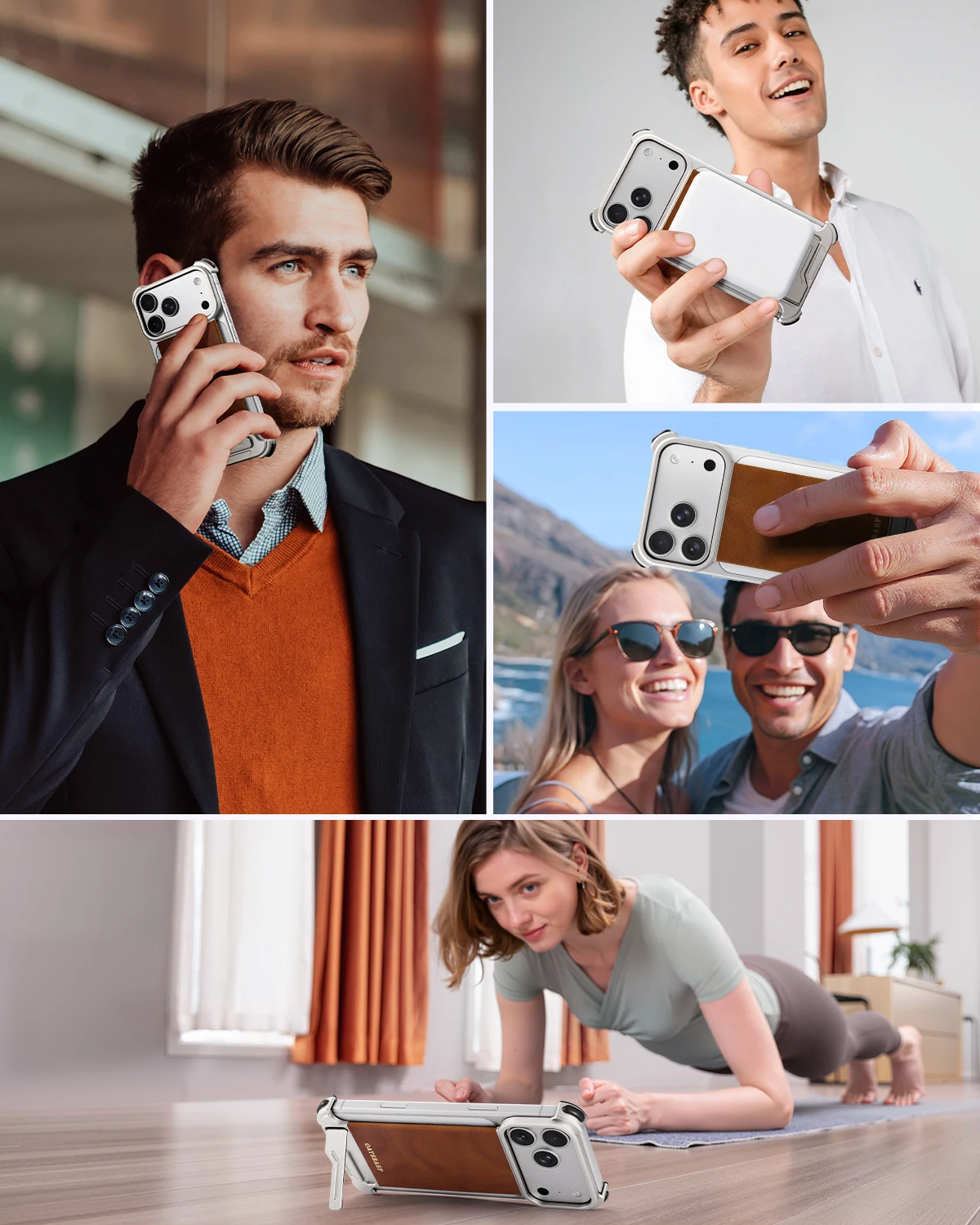 Eary for iPhone 17 Pro Max for iPhone Air Leather Case for Magsafe Wireless Charging Frameless Phone Cover With Hidden Kickstand