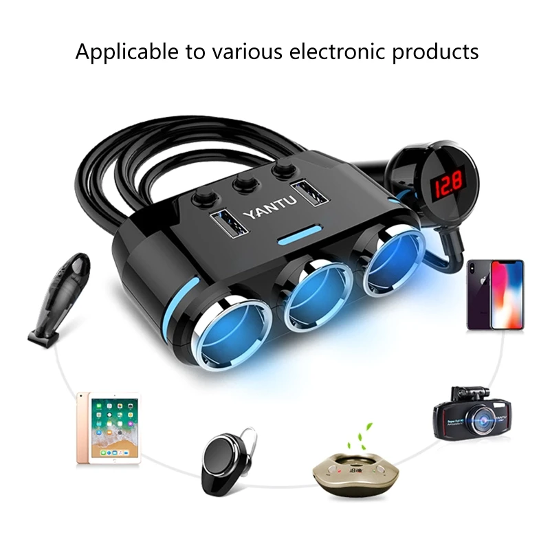 Adaptateur allume-cigare Laguna 12V/24V, 3 prises, répartiteur avec ports  USB pour touristes, chargeur de voiture, B36B