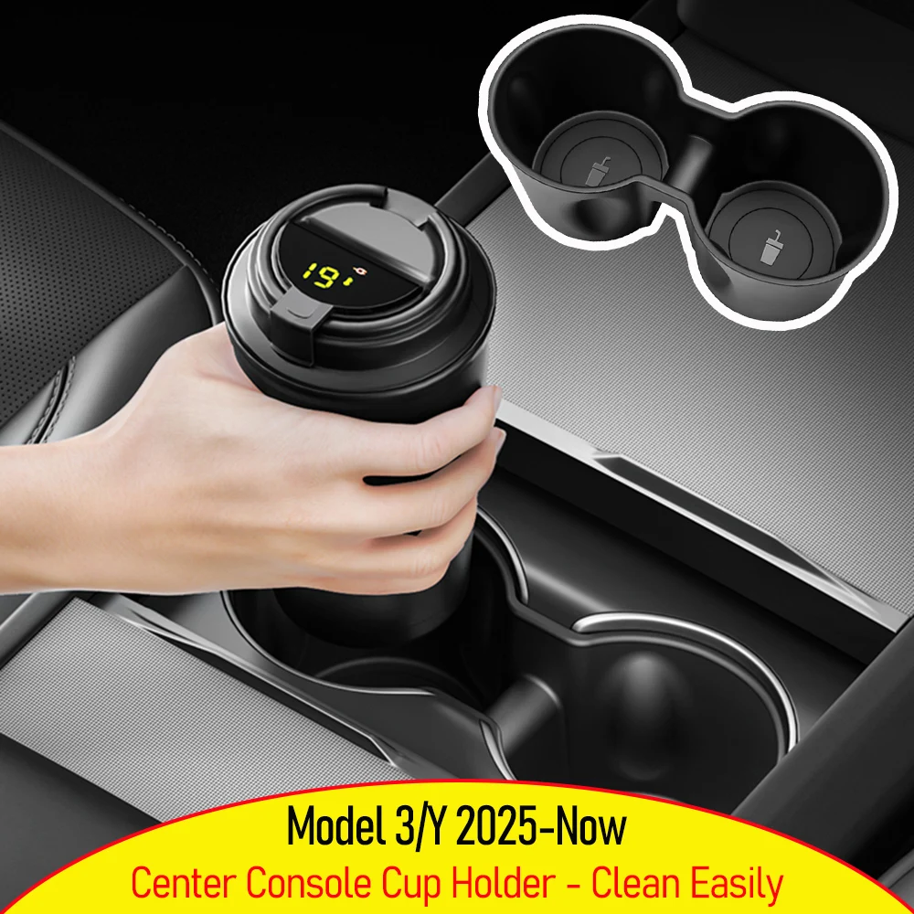 Water Cup Holder Insert Center Console Organizer TPE Storage Box Car Accessories For Tesla Model Y Juniper 2025 Model 3 Highland