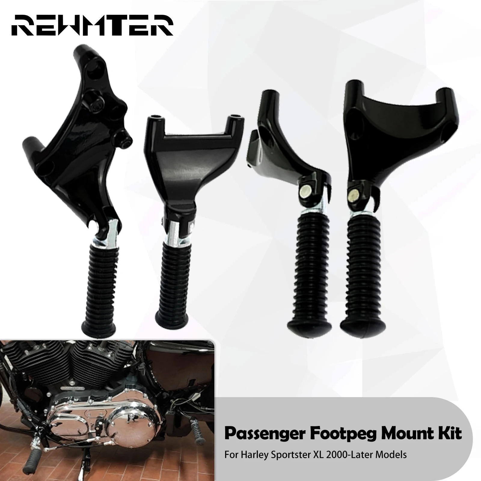 Passenger Foot Peg Mount Kit For Harley Davidson Iron 883 & Sportster Models - Black