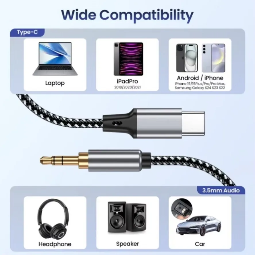 USB Type C to 3.5mm Audio Adapter Cable for Enhanced Sound Quality