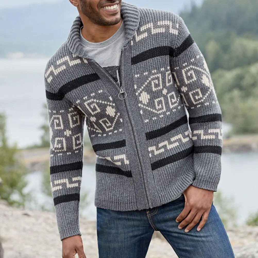 Vintage Pattern Cardigan Sweater Men Jacket Zipper Warm Knitted Cardigan  Men Jacket sueteres para hombre кардиган мужской カーディガン - AliExpress