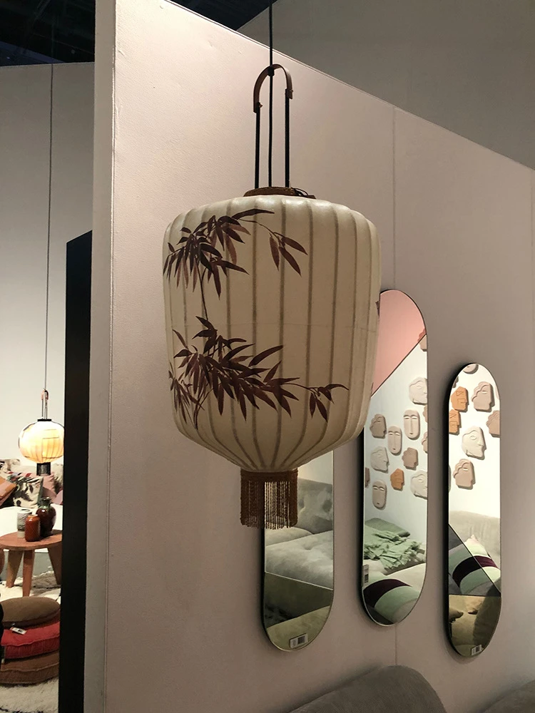 Traditionelle Laterne Malerei Pendel leuchte hand gefertigten Stoff Lampen schirm chinesische Laterne Hotel Bambus Dekor Restaurant Beleuchtung – Detail 18