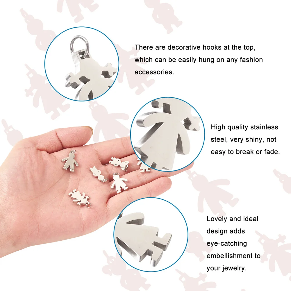 20Pcs Stainless Steel Figure Pendants Boy Girl Charms For Bracelets Necklace Jewelry Making DIY Handmade Findings Accessories
