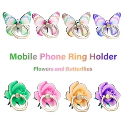 Flowers and Butterflies Cartoon 360° Rotation Mobile Phone Finger Ring Holder for iPhone 15 Samsung Smartphone Accessories Stand