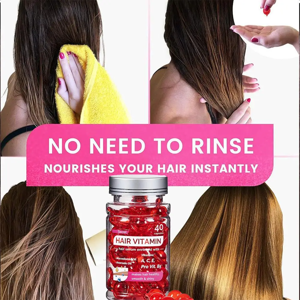 40 capsules Red Hair Vitamin Capsule Keratin Oil Repair Curly Hair Damage Essential Oil Silky Smooth