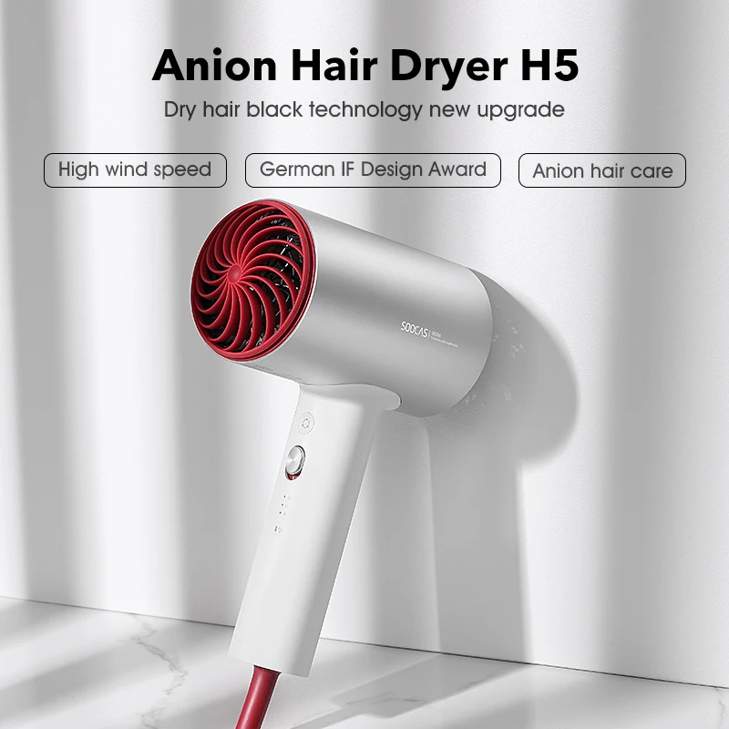 SOOCAS H5 Negative Ion Hair Dryer 1800W Professional Blow Dryer Aluminum Alloy Powerful Electric Dryer Cold Hot Air Circulating 4