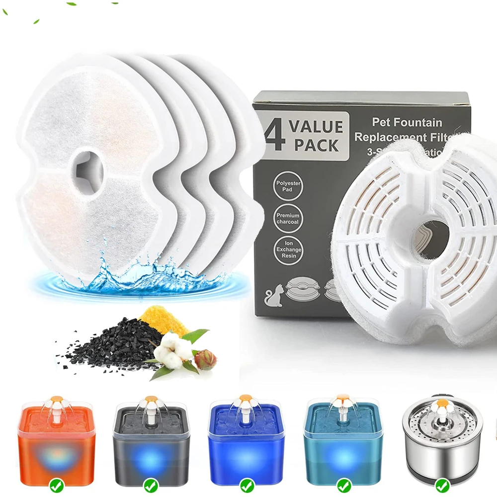 Water Fountain Carbon replacement Filters 4 Packs pet water fountain water dispenser filter pet fountain filter for 304 Stainless Steel Cat Drinking Fountain