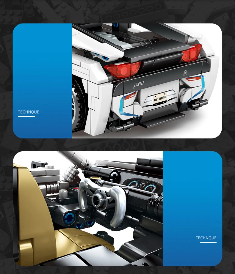 Technisches 1:18 Modellbausatz Deutschland New Power Vehicle Sportwagen EV I8 Bausteine mit Rückziehfunktion Spielzeugsammlung als Geschenk – Detail 5