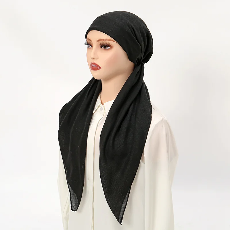 Cotton Linen Elastic Headband Cap for Woman Muslim Hijab Hat Lady Fashion Instant Scarf Islamic Turban Bandana 65X23Cm 2