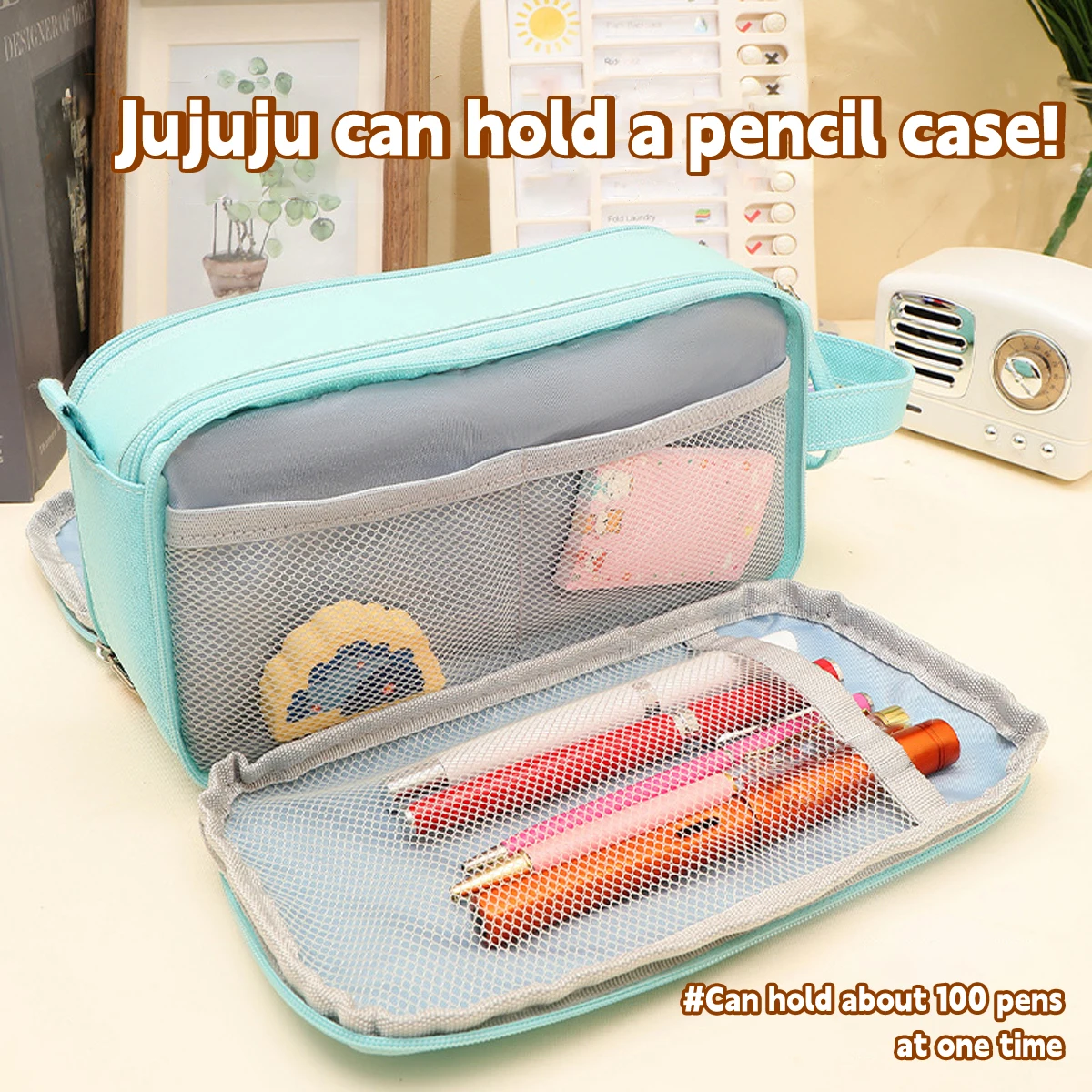 카와이 휴대용 연필 케이스, 대용량 인스 문구 보관 가방, 다기능 펜 박스, 학교 사무용품 문구