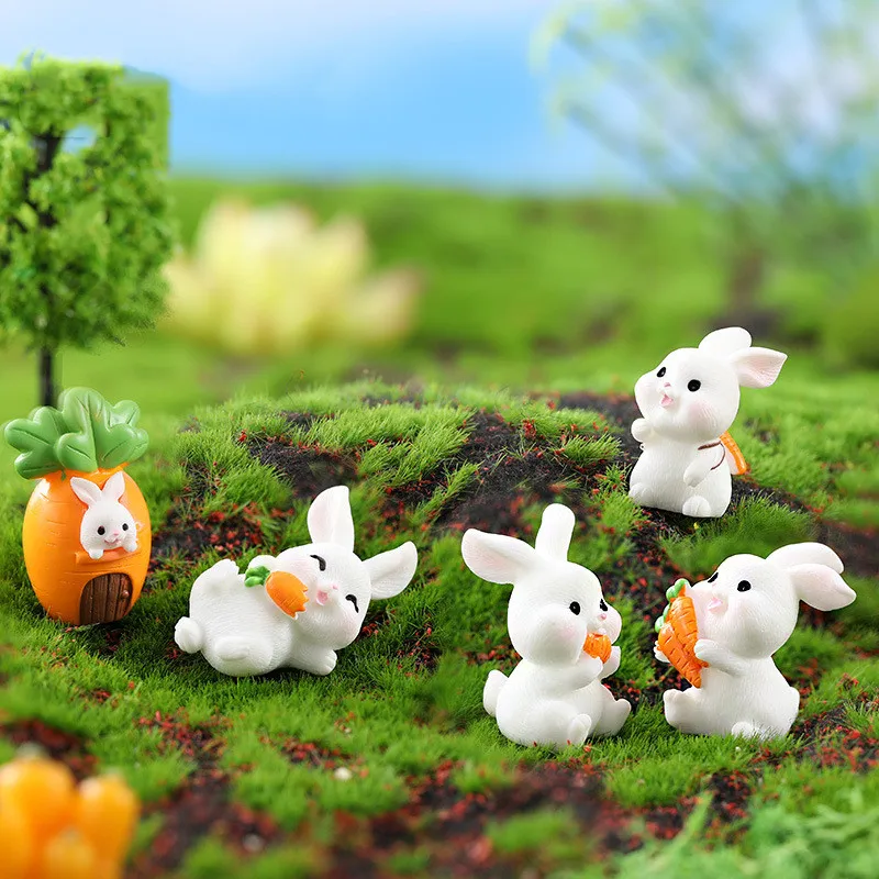 New Figurines Miniature Cartoon Rabbit Micro Landscape Ornaments For Home Decoration Kawaii Animal Room Decor Desk Accessories