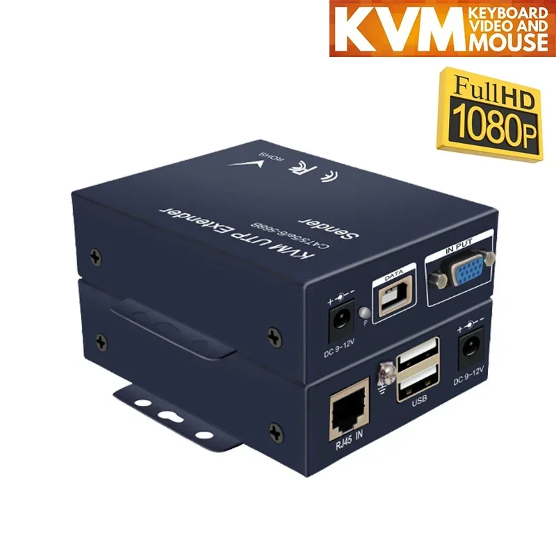 1080P USB VGA KVM Extender over Cat5e/6 Ethernet Cable to 100M/200M/300M VGA USB Extender Transmitter Support Keyboard Mouse