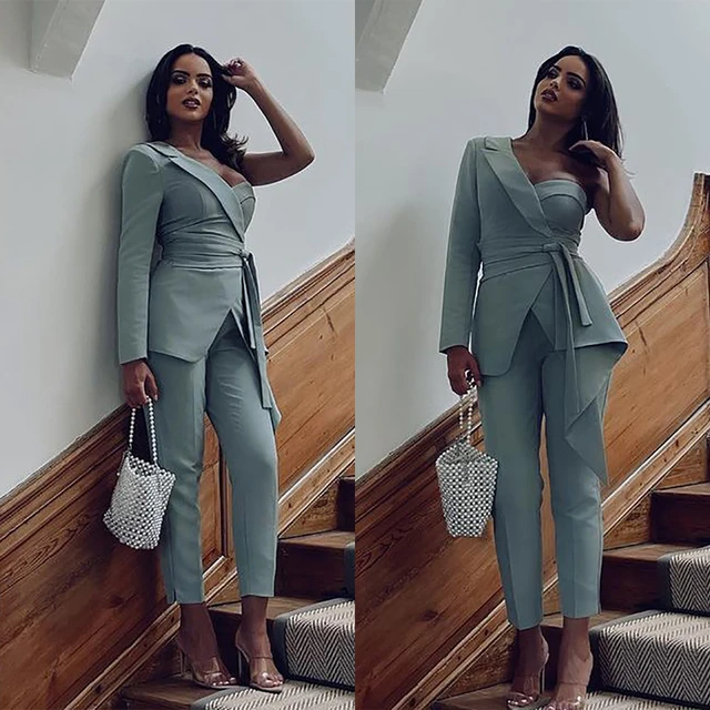 Metal Decoration V-neck Collar Two Piece Formal Pant Suit Office Uniform  Designs Gray Women Business Suits Lady For Work Wear - Pant Suits -  AliExpress