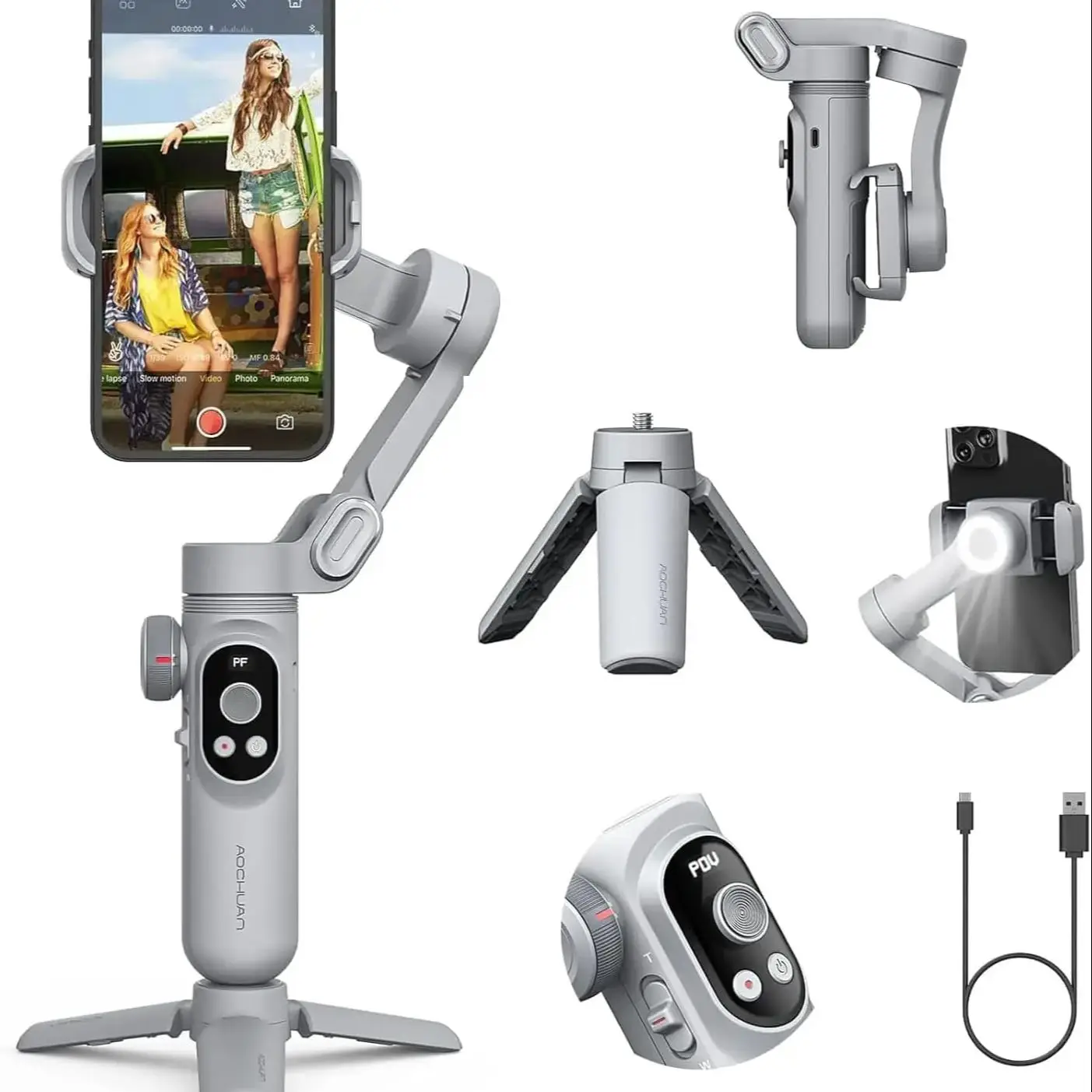 Handheld Gimbal Stabilizer Wireless Charging LED Display Light Focusing Wheel for Smartphone Smart X Pro 3-axis Universal Joint