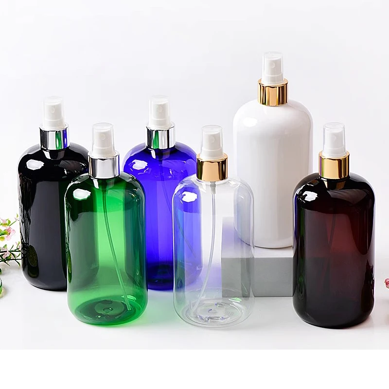

12pcs 500ml Empty White Clear Brown Refillable Gold Spray Pump Plastic Bottle Liquid Container Perfume Atomizer Household spray