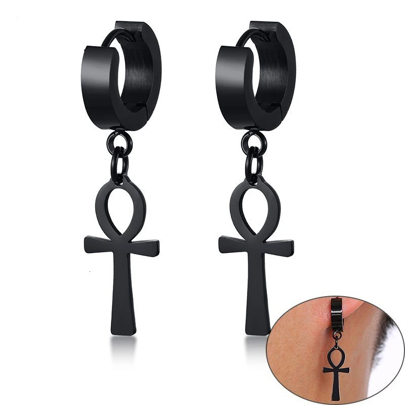 Mens Ankh Cross Egypt Cleopatra Earrings For Women Unisex Jewelry
