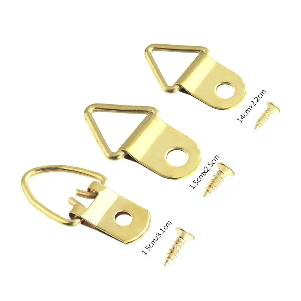 Description Picture 4 of item50PCS Wholesale Small Golden Triangle D-Ring Hanging Picture Oil Painting Mirror Frame Hooks Hangers With Screws
