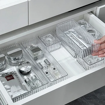 4/7PCS Acrylic Desk Drawer Organizer Set – Clear Storage Bins for Makeup, Bathroom & Office 1