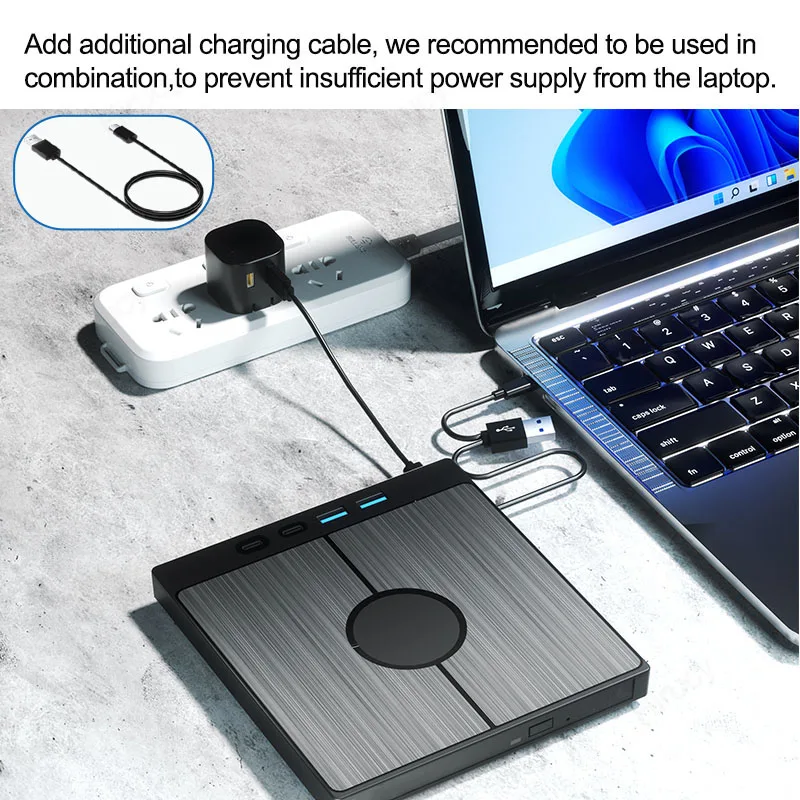 DVD Drive 7-in-1 USB 3.0 Type C External CD DVD RW Optical Drive DVD Player Burner Reader Multi-Function for Windows Mac PC Laptop