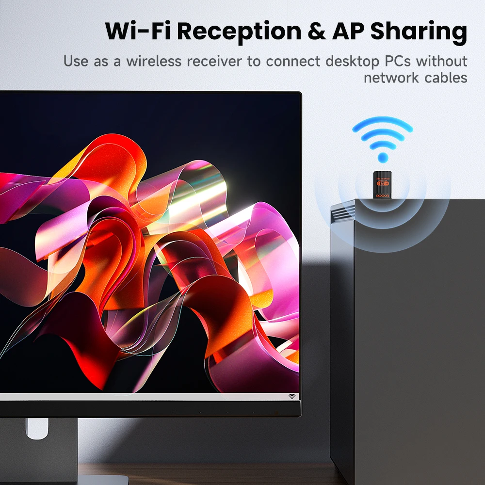 투키 900Mbps USB WiFi 6 어댑터 2.4G/5G 듀얼 밴드 블루투스 5.4 WiFi 카드 드라이브 무료 무선 네트 외장 수신기 (노트북용)