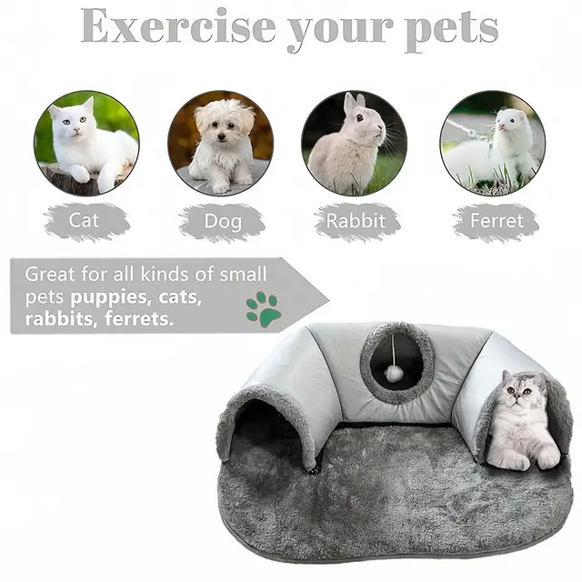 Warm Non-Slip Base Cat Tunnel Bed U-shaped Anti Dirty Cat House Removable Washable Cat Channel Pet Supplies 5