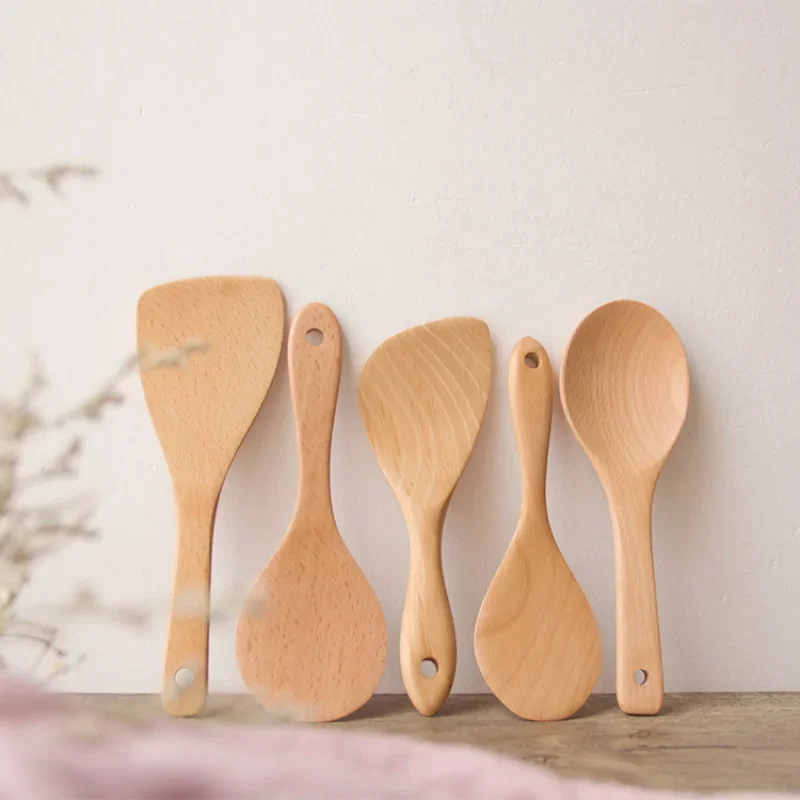Wooden Cooking Spoon 3 Types Wooden Rice Paddle Spoon High Quality Rice Scoop Sushi Paddle Tableware Spoon Dinnerware Kitchen Gadgets Tool