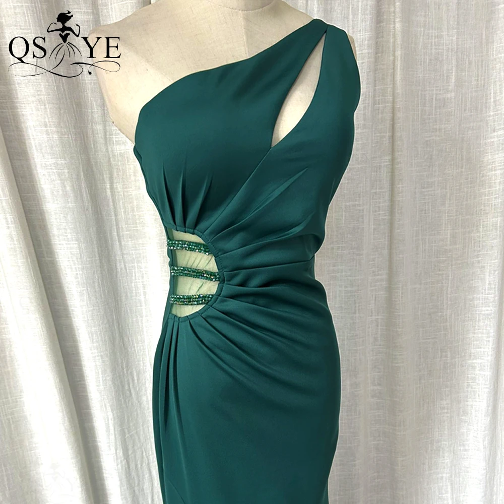 One Shoulder Emerald Green Prom Dresses Sexy Split Party Gown Formal Beaded  Waist Elegant Ruched Women Evening Dress Bridesmaid - AliExpress 320