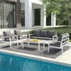 Outdoor 5-Piece Aluminum Conversation Set with Teak Table & Cushion Patio Furniture Sectional Garden Poolside and Backyard 1