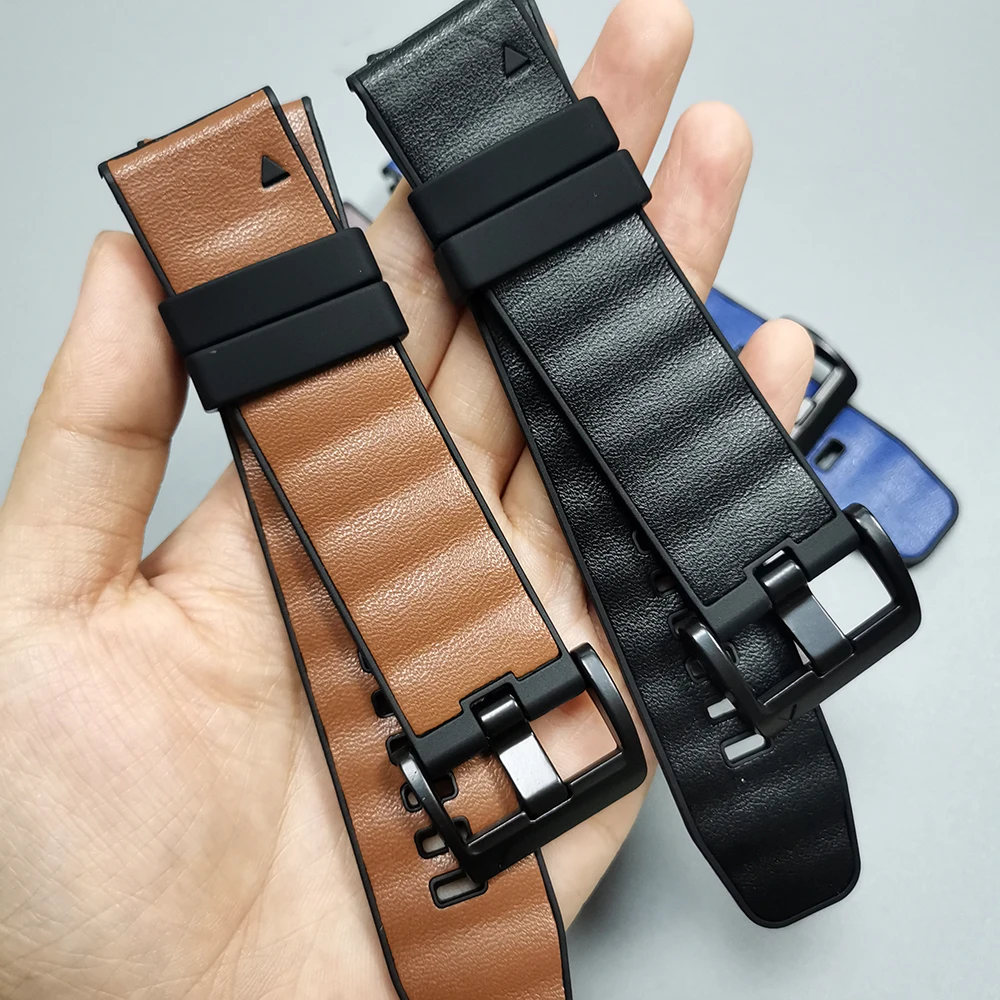 Enhanced Leather+Silicone QuickFit Watch Strap (22-26mm)