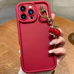 Adorable 3D Cherry Pendant Phone Case Charm for OPPO F31 5G (Wine Red)