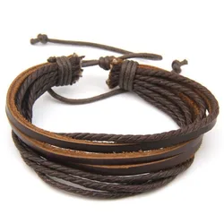 Men's Handcrafted Multilayer Leather Fashion Bracelet (Brown)