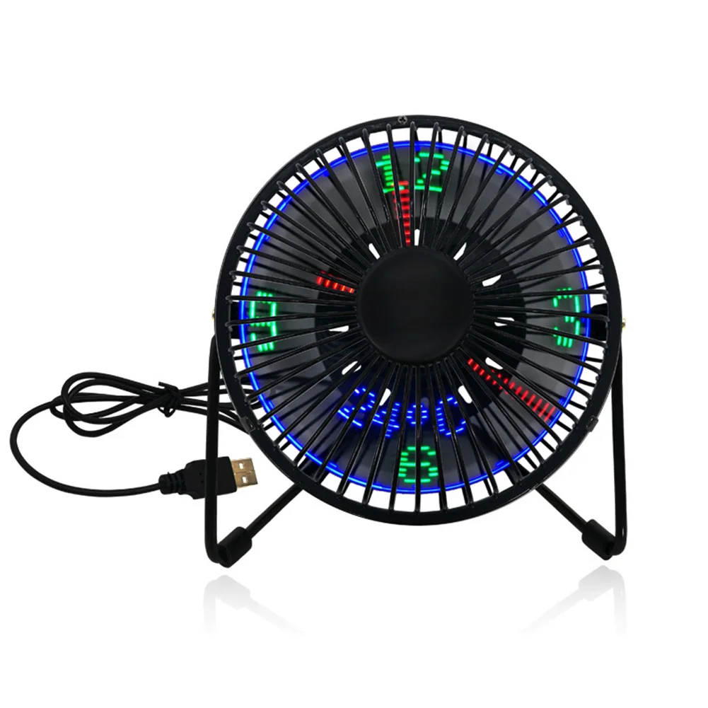Black Plastic USB Clock Fan with Real Time Temperature Display for Home and Office