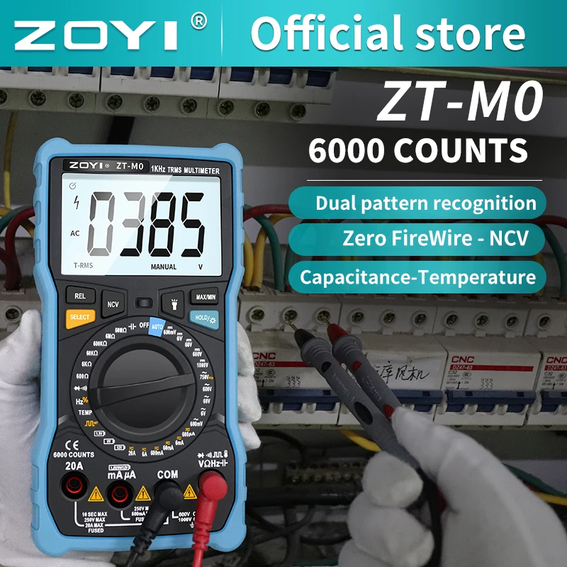 

ZOYI Digital Multimeter 6000 High precision True RMS Auto Range Ammeter Voltmeter Smart Capacitor Temperature NCV Ohm Hz Tester