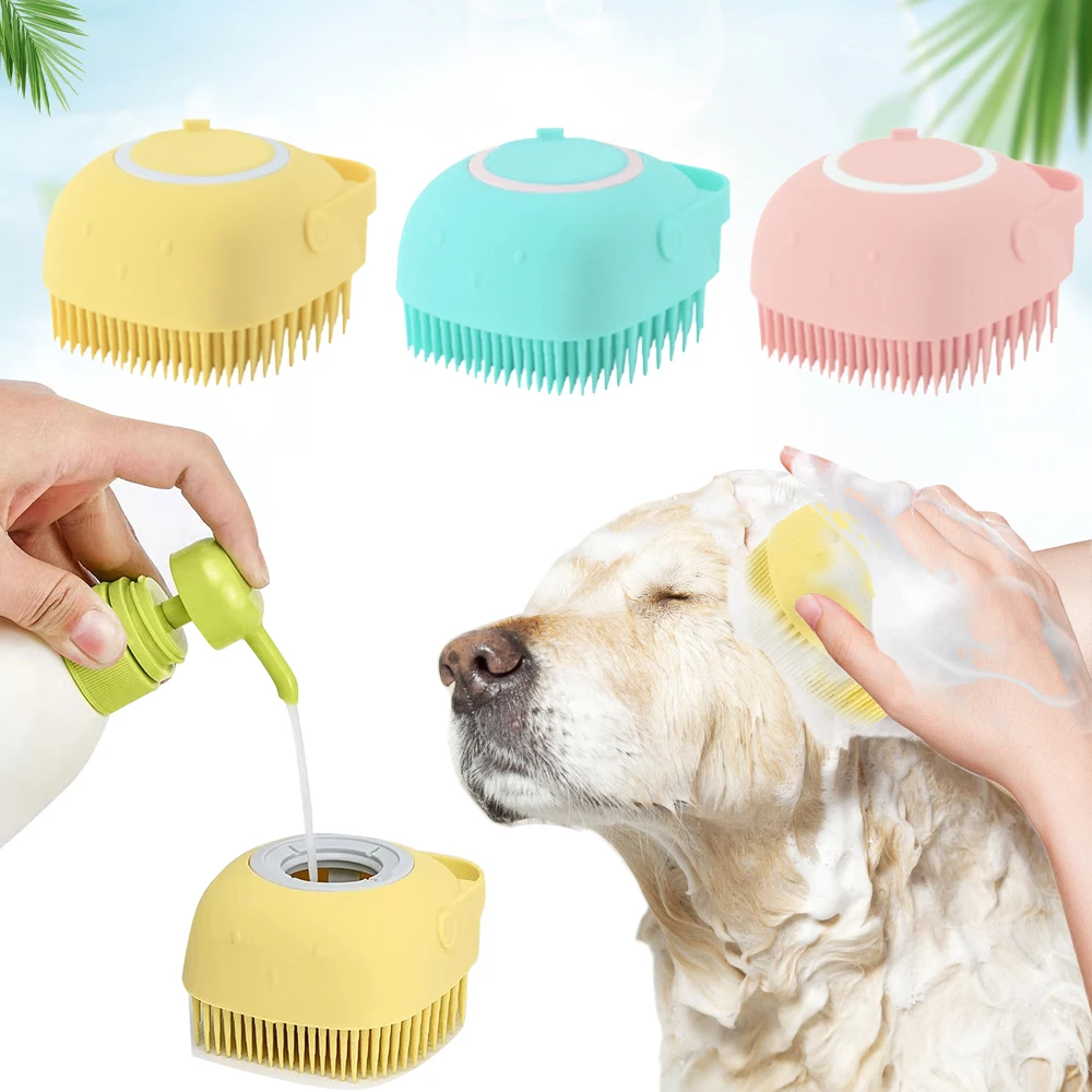 

Soft Silicone Dog Brush Pet Shampoo Massager Bath Brush Bathroom Puppy Cat Washing Massage Dispenser Grooming Shower Brush