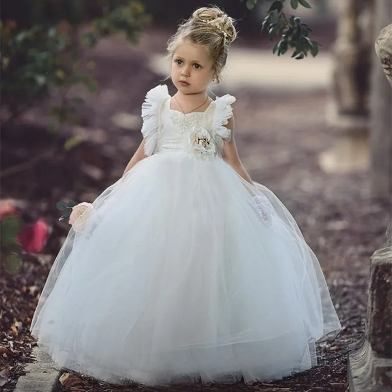 

Elegance Flower Girl Dress Birthday Lace The Appliqués Are Layered Fluffy Child Evening Princess Party First Communion Customize