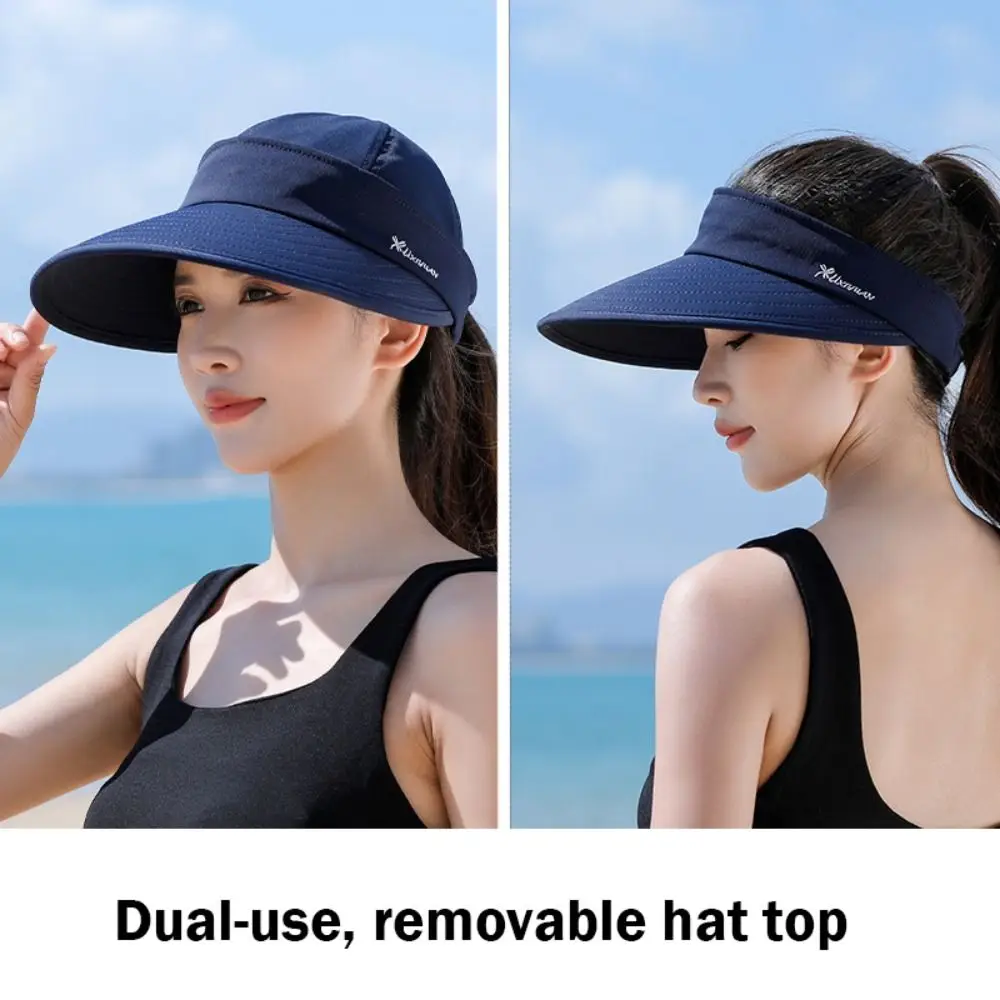 Women Summer Sun Hat Casual Foldable Wide Brim Detachable Empty Top Ponytail Cap Adjustable UV Protection Sun Hat 6