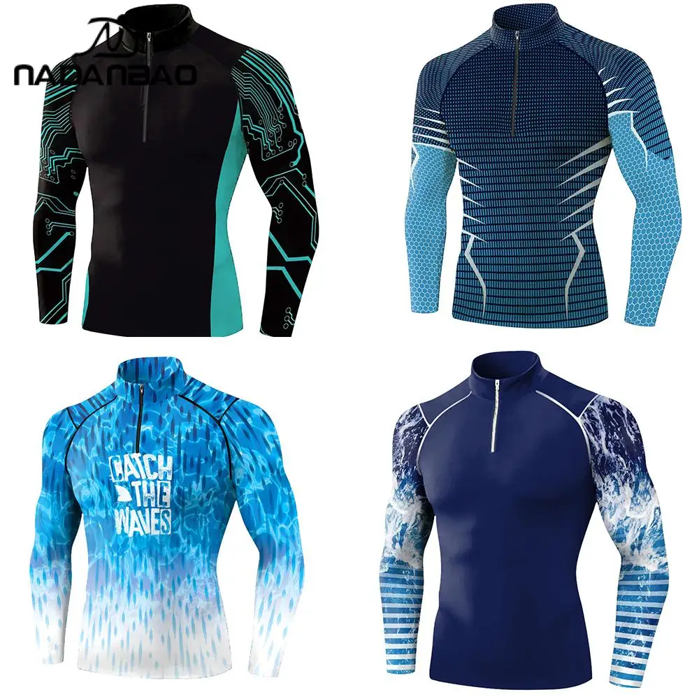 Surfing Wetsuit Men Long Sleeve Shirts Quick Drying Fitness Male Clothes Swimming Diving Rash Guard Swimwear
