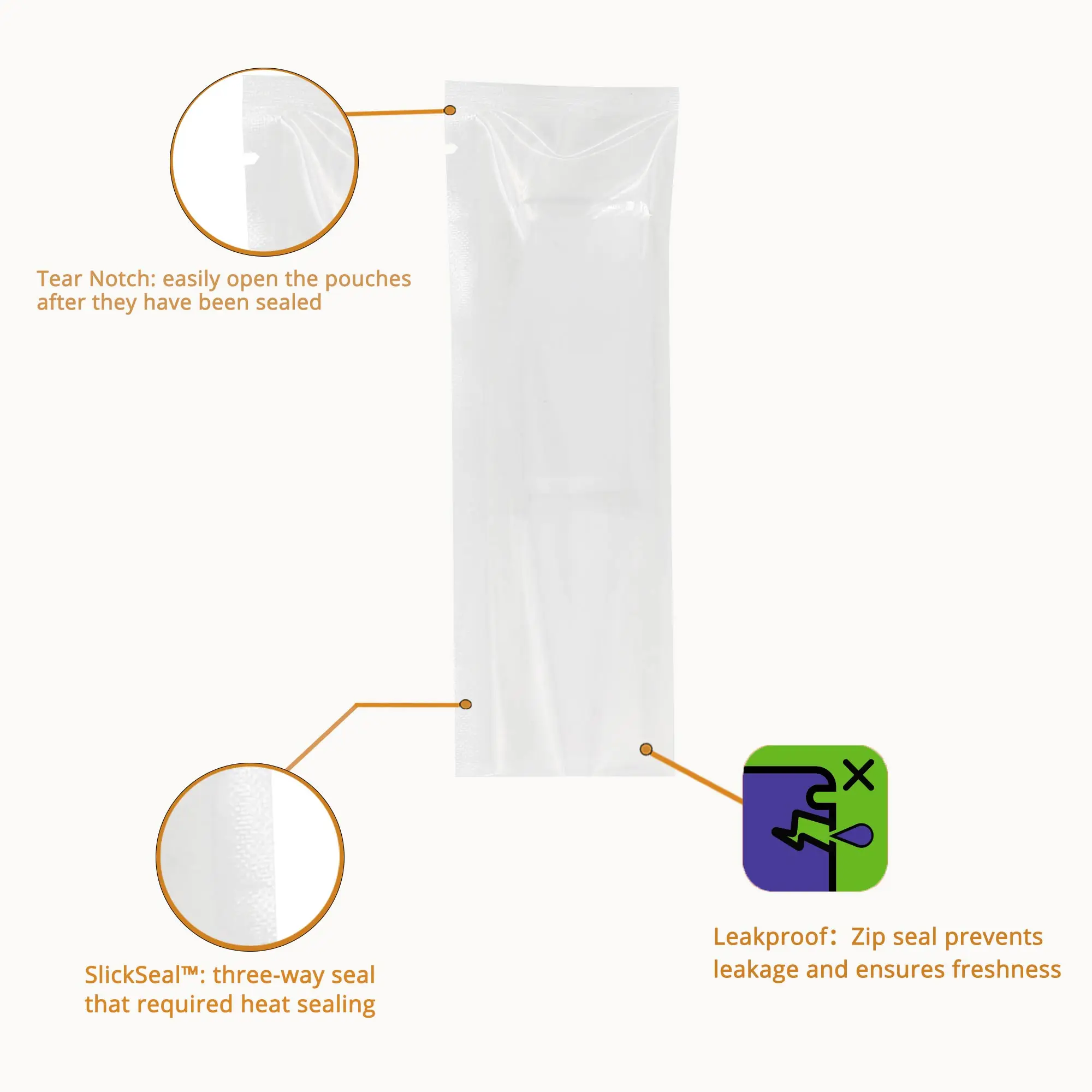 100pcs 5x15cm Glossy Clear Plastic Bag Eco-friendly Smell Proof