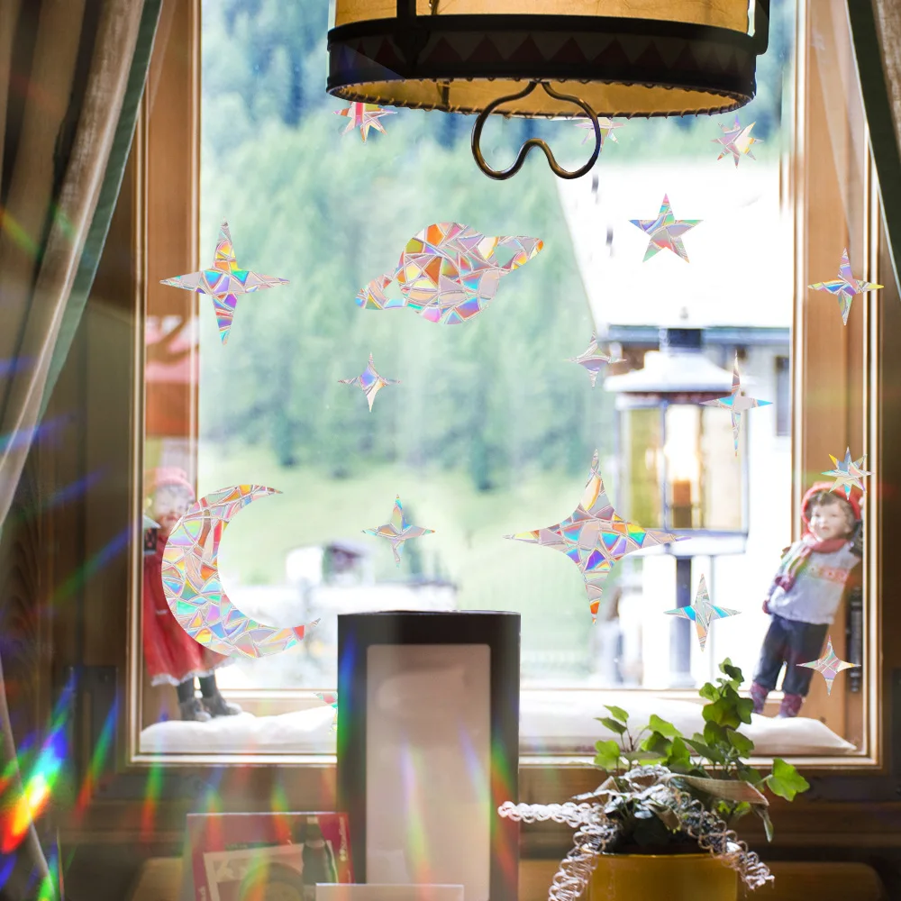 Rainbow Suncatcher Window Stickers PVC Cat Butterfly Ghost Prism Glass Wall Sticker Home Bedroom Decoration Self Adhesive Decal