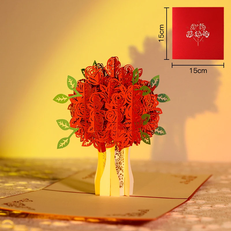 Stereoskopické roses 3D pop nahoře láska pozdrav karta kolem valentines den narozeniny výročí pozdrav karta párů pohlednice