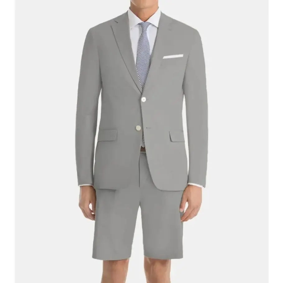 Summer Men Suits With Short Pant Notch Lapel 2 Buttons Wedding Prom Vintage Groom Tuxedos Slim Fit Terno Masculino Blazer 2 Pcs