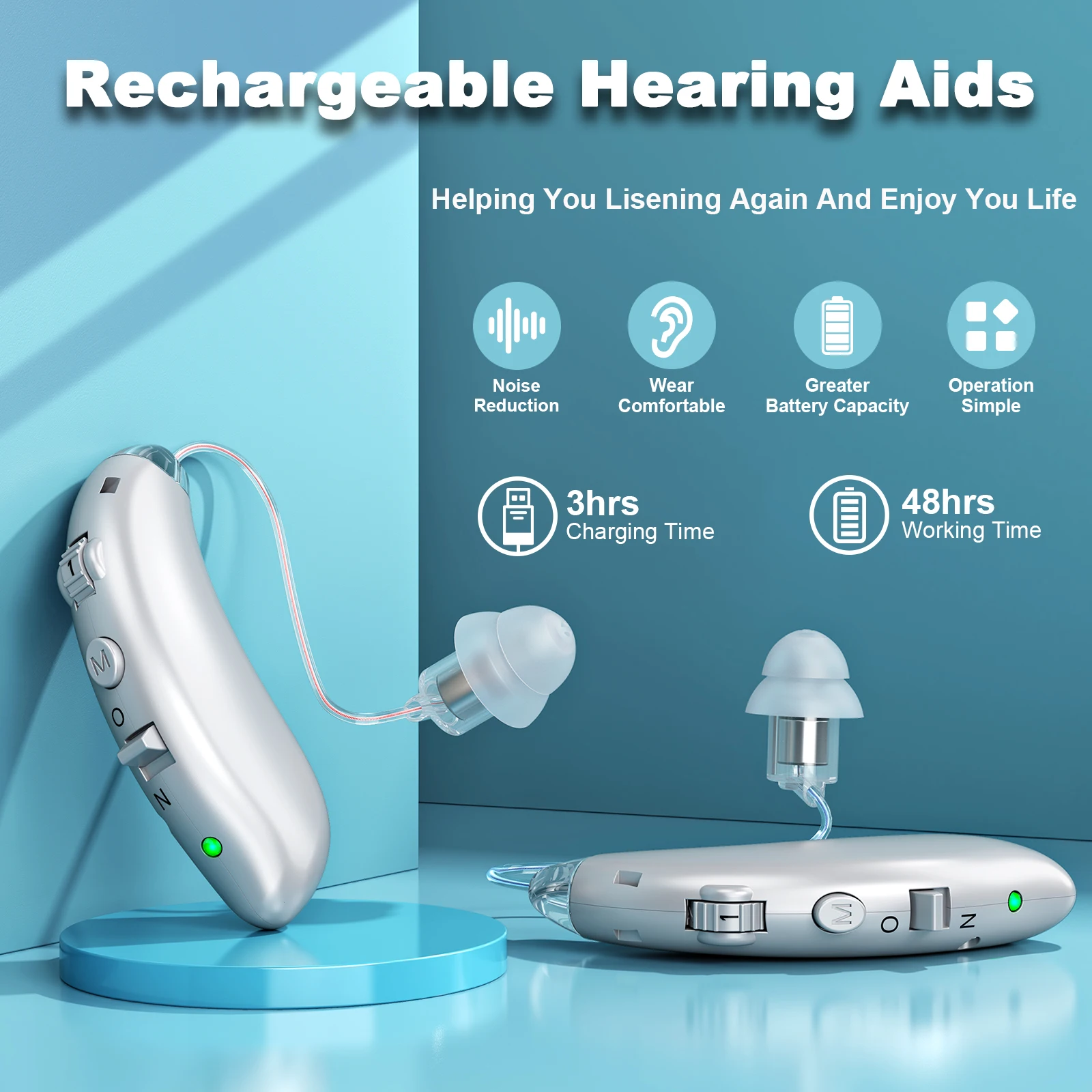 Portable Rechargable Hearing Aid Invisible Adjustable Behind-The-Ear Sound Amplifiers 4