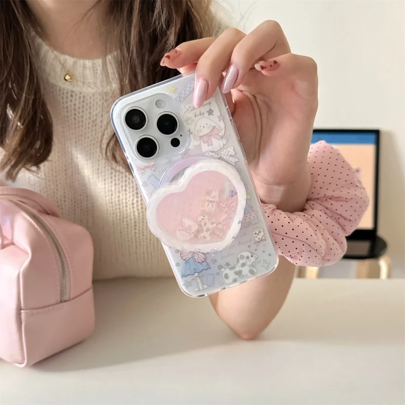 Magnetic Griptok Cartoon Quicksand Heart Phone Stand with Wireless Charging Capability