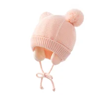 Cute Knitted Pompom Baby Hat Thick Warm Girl Boy Beanie Winter Ear Warm Cap Kids Glove Hats Bonnet Muts For Newborn 4