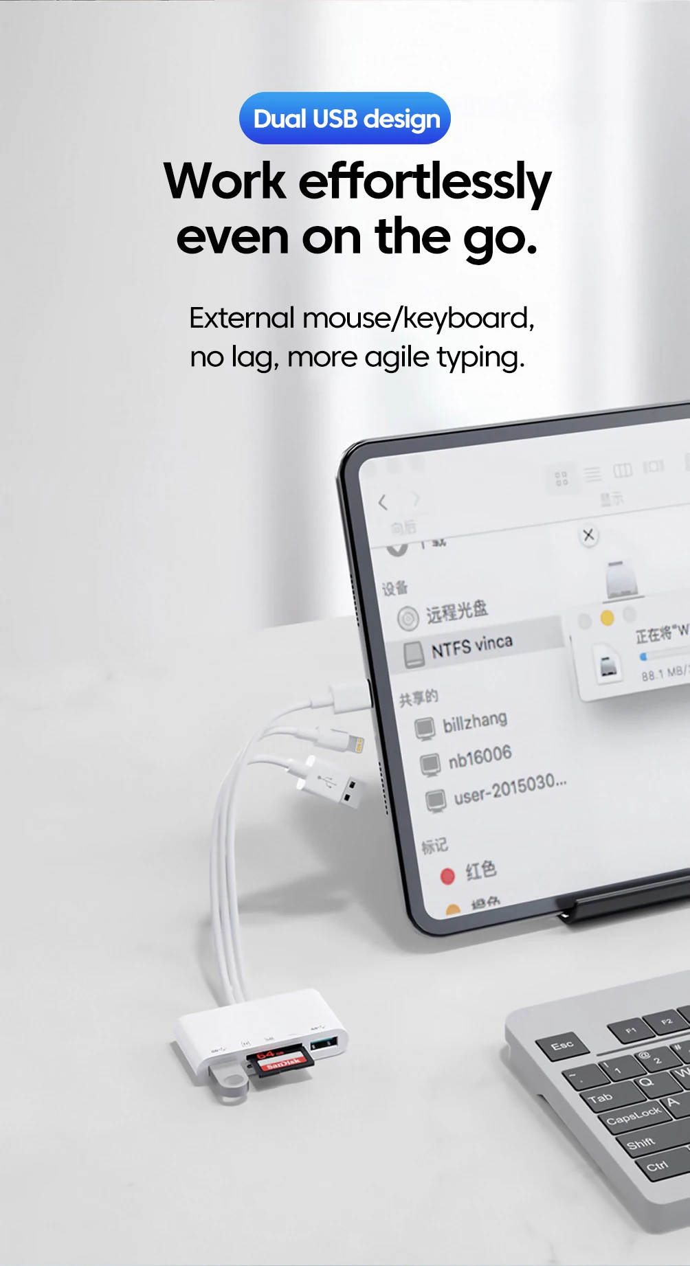 Coolcirc 3 in 1 5function SD Card Reader USB-C HUB For Laptop iPhone Macbook PC